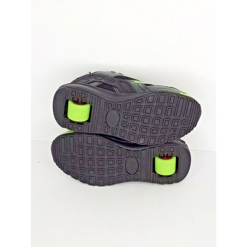 Heelys Force Wheeled Shoes Mens Youth 4 Black Neon Green Sneakers Needs Laces